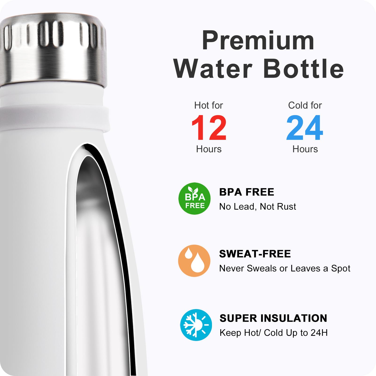 Mollcity Small Water Bottles -9 Oz Stainless Steel Insulated Water Bottles For Back To School Reusable Metal Flask For Girls (Wh