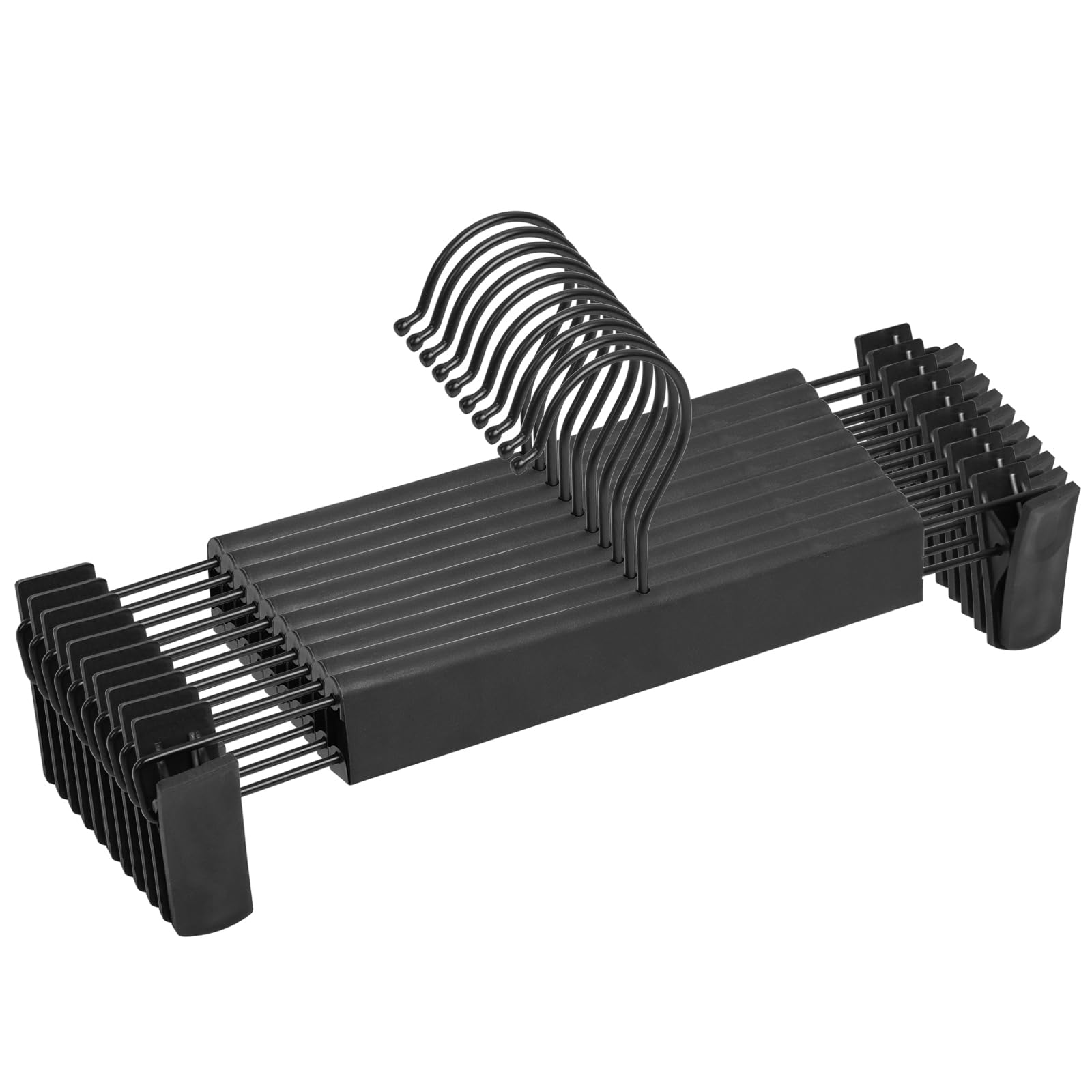 Northern Brothers Clothes Pants Hangers, Black Pant Hangers 10 Pack Skirt Hangers With Clips Plastic Pants Hangers Bulk Shorts H