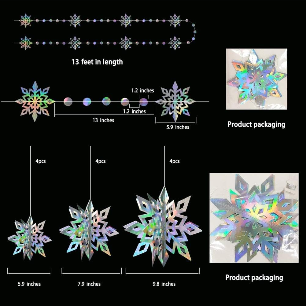 3D Iridescent Snowflake Decorations Holographic Snow Flakes Garland Winter Wonderland Frozen Theme Party Hanging Streamer Backdr