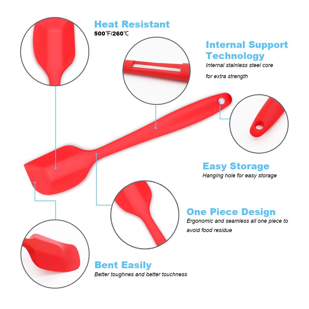 Silicone Spatula 4-Piece Set, Heat-Resistant Non-Stick Rubber Spatulas With Stainless Steel Core, Red