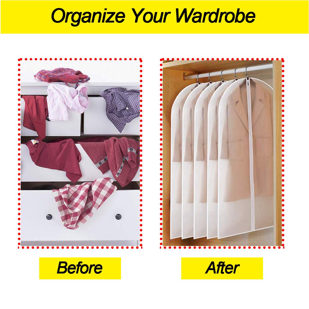 Garment Bags Cover for Storage 24'' x 60 '' (Set of 6) Foldable Washable Dress Bags for Long Dress Dance Costumes Suits Gowns Coats [Upgraded Version]