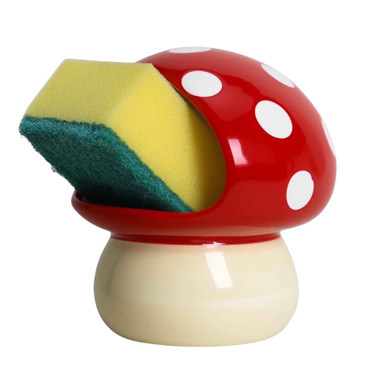 Bicuzat Ceramic Mini Mushroom Shape Sponge Holder for Kitchen Sink, Compact Sink Caddy Organizer, Scouring Pad and Dish Sponge H