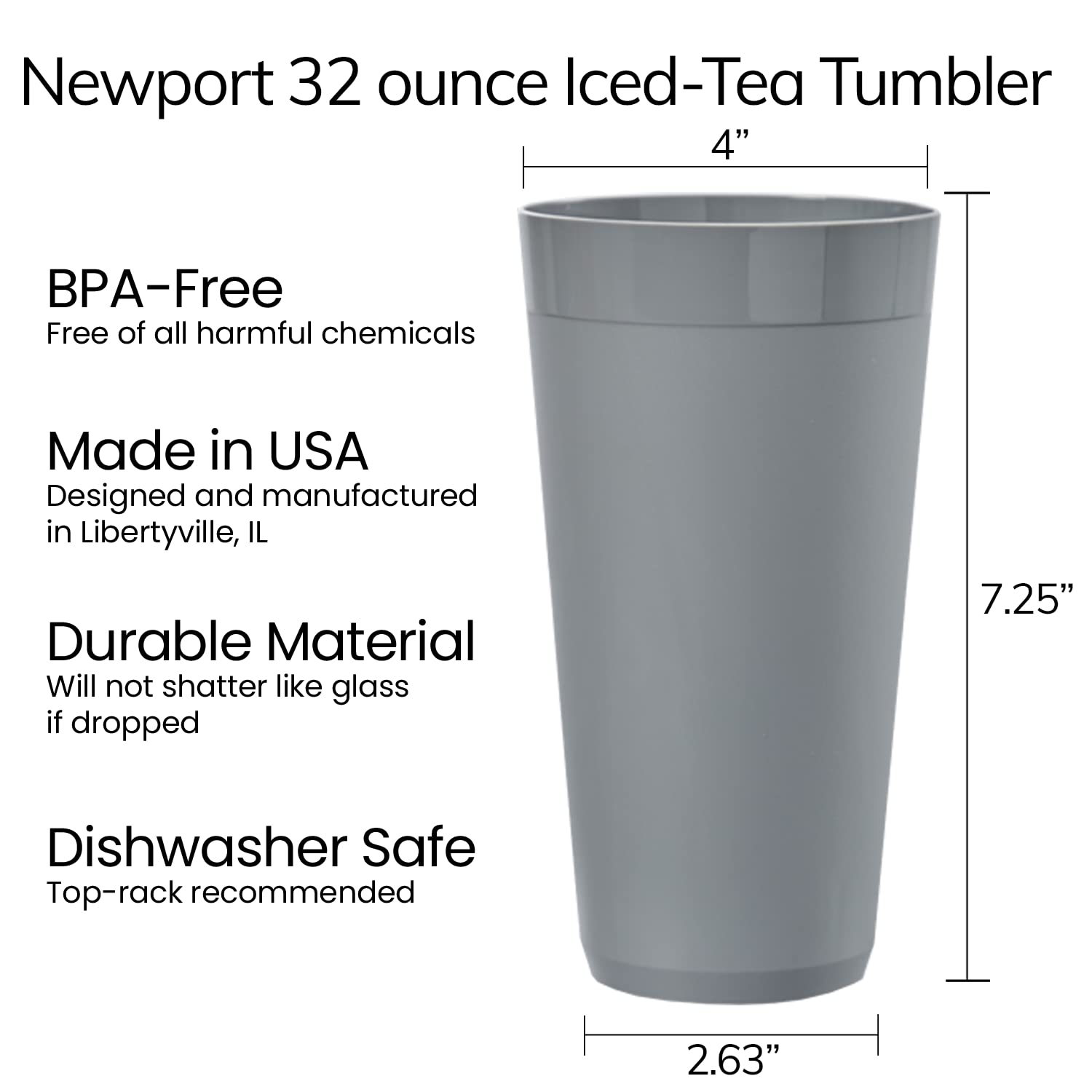 Us Acrylic Newport 32 Ounce Unbreakable Plastic Stackable Iced-Tea Tumblers In Grey Stone | Set Of 12 Drinking Cups | Reusable,