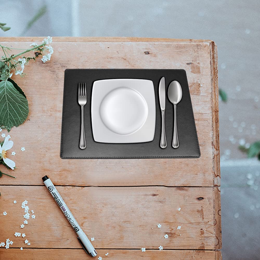 Faux Leather Placemats For Dinner Table - Pack Of 4 (Black (Plain))