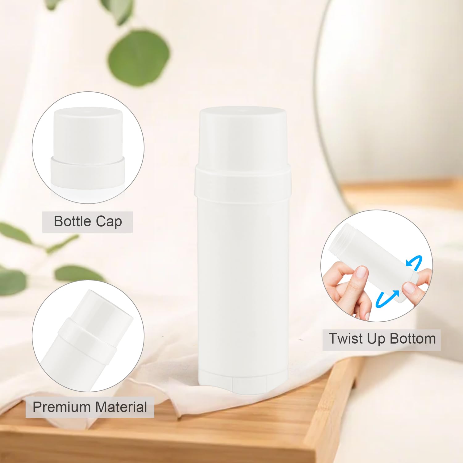 Mirrline 60Ml/2Oz White Deodorant Containers Plastic Twist Up Filling Bottle Refillable Deodorant Holder Stick For Crayon Lip Ba