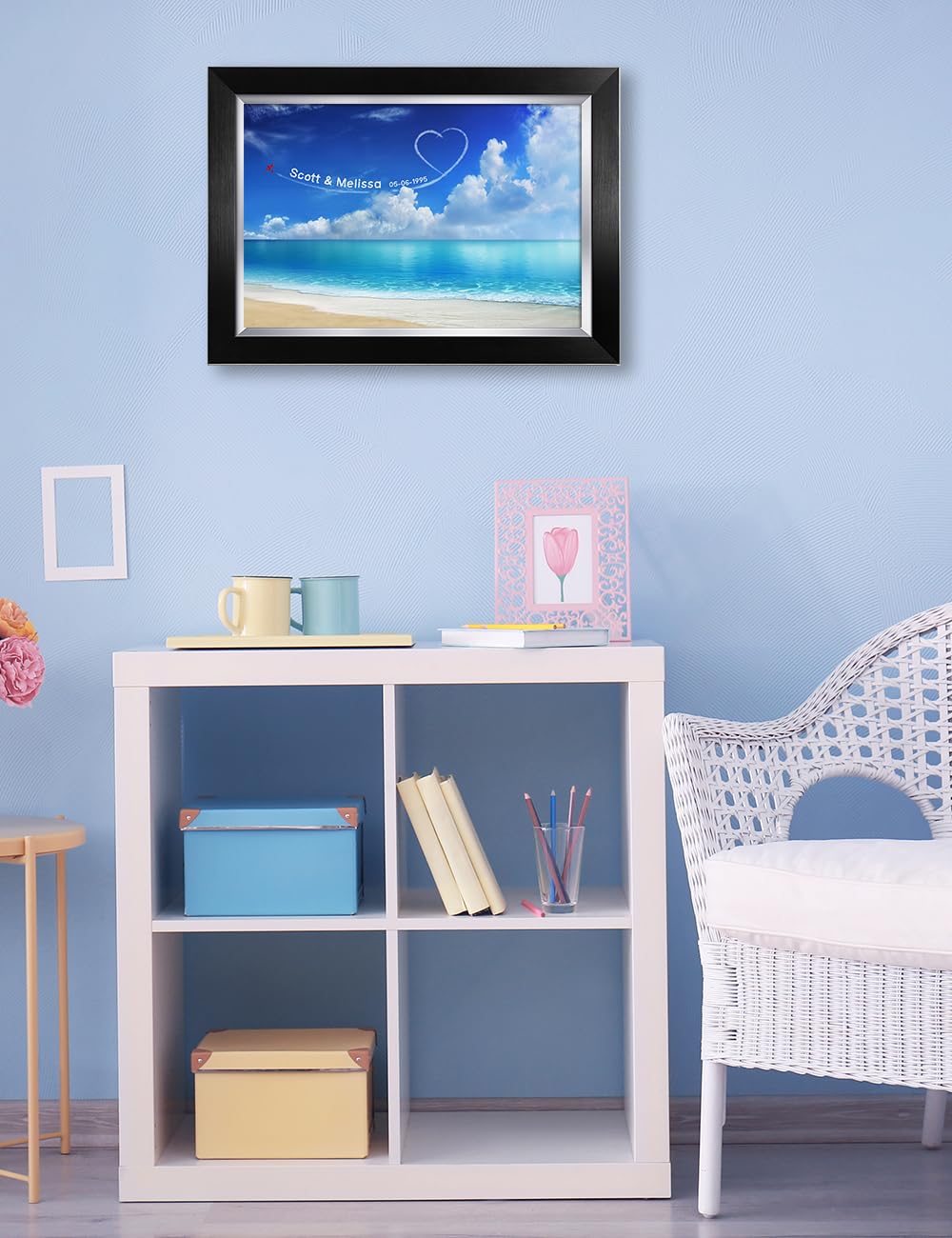 Ipic - Seaside Skywriting Personalized Artwork With Names And Date On, Customized Gift For Anniversary,Wedding,Birthday And Holi