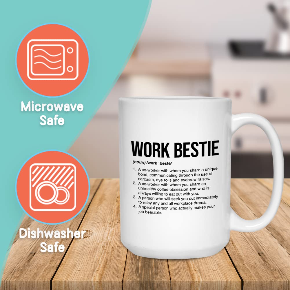 Work Bestie Definition Mug 15 oz, Work Bestie Gifts for Women Men, Funny Birthday Farewell Move Away Leaving Gifts for Coworkers