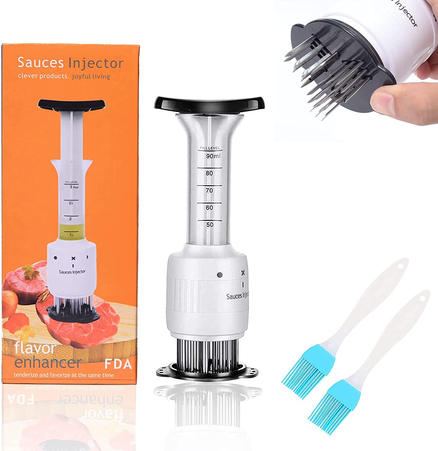 FYANER Stainless Steel Sharp Needle Blades Meat Injector 2 in 1 Needle Meat Tenderizer, 304 Stainless Steel(3 injection needle p