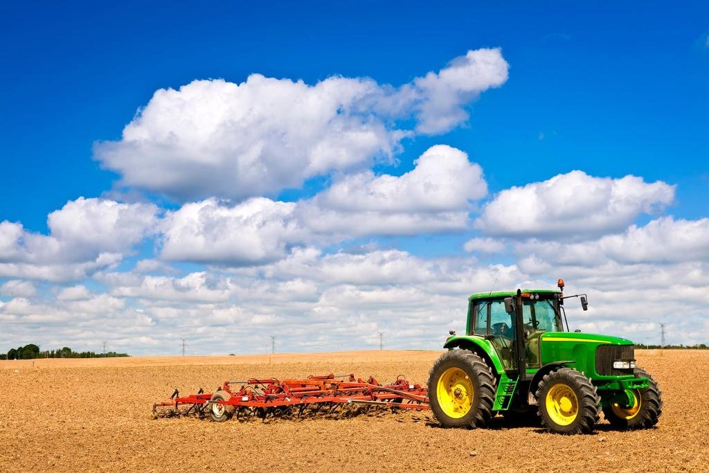 Laminated Green Tractor In Plowed Field Photo Photograph Poster Dry Erase Wall Art 24X16