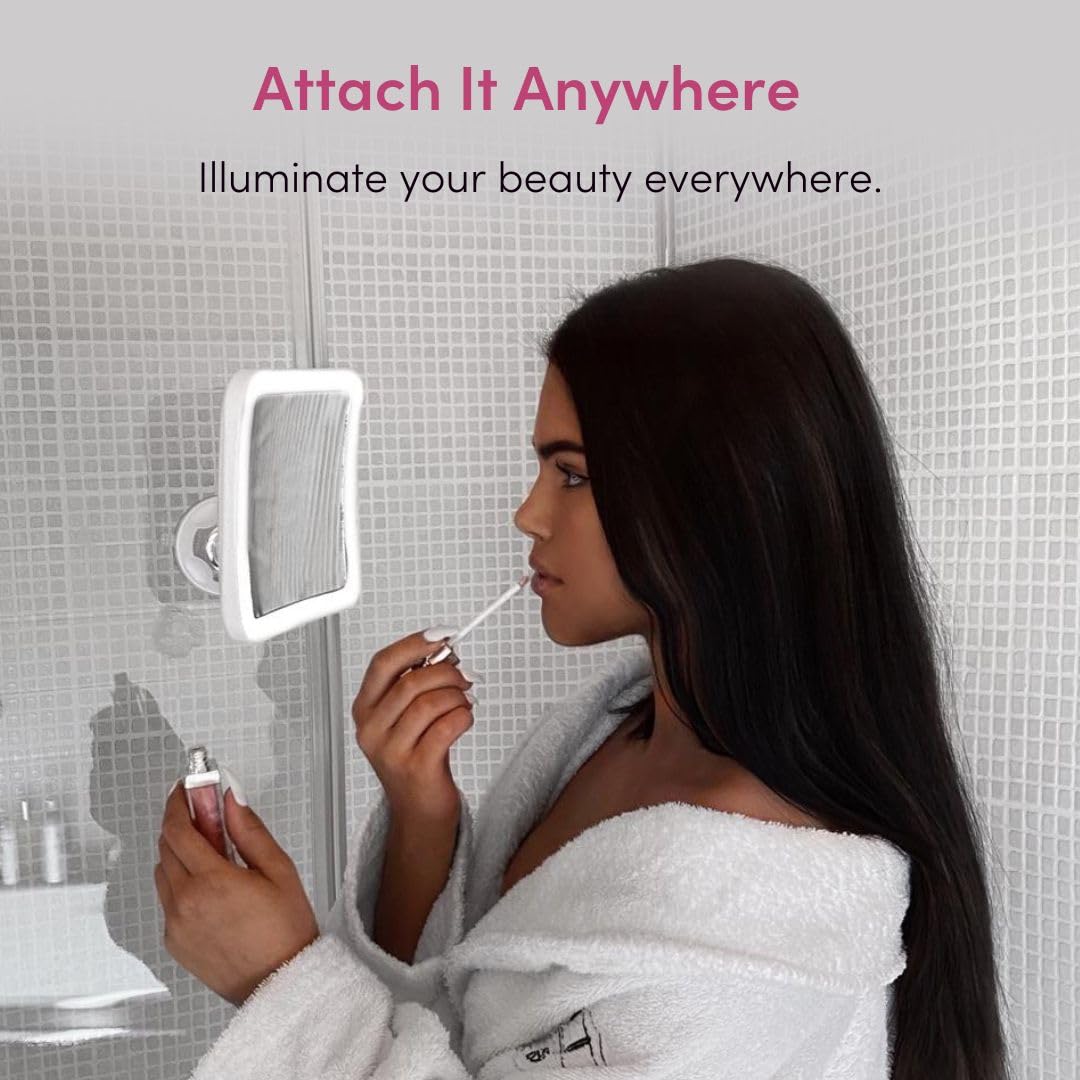 Fancii Rechargeable 10x Magnifying Mirror with 3 LED Light Settings  Dimmable Touch Light  cordless  Locking Suction Mount  Lighted Mirror for Bathroom or Travel (Mira 2)