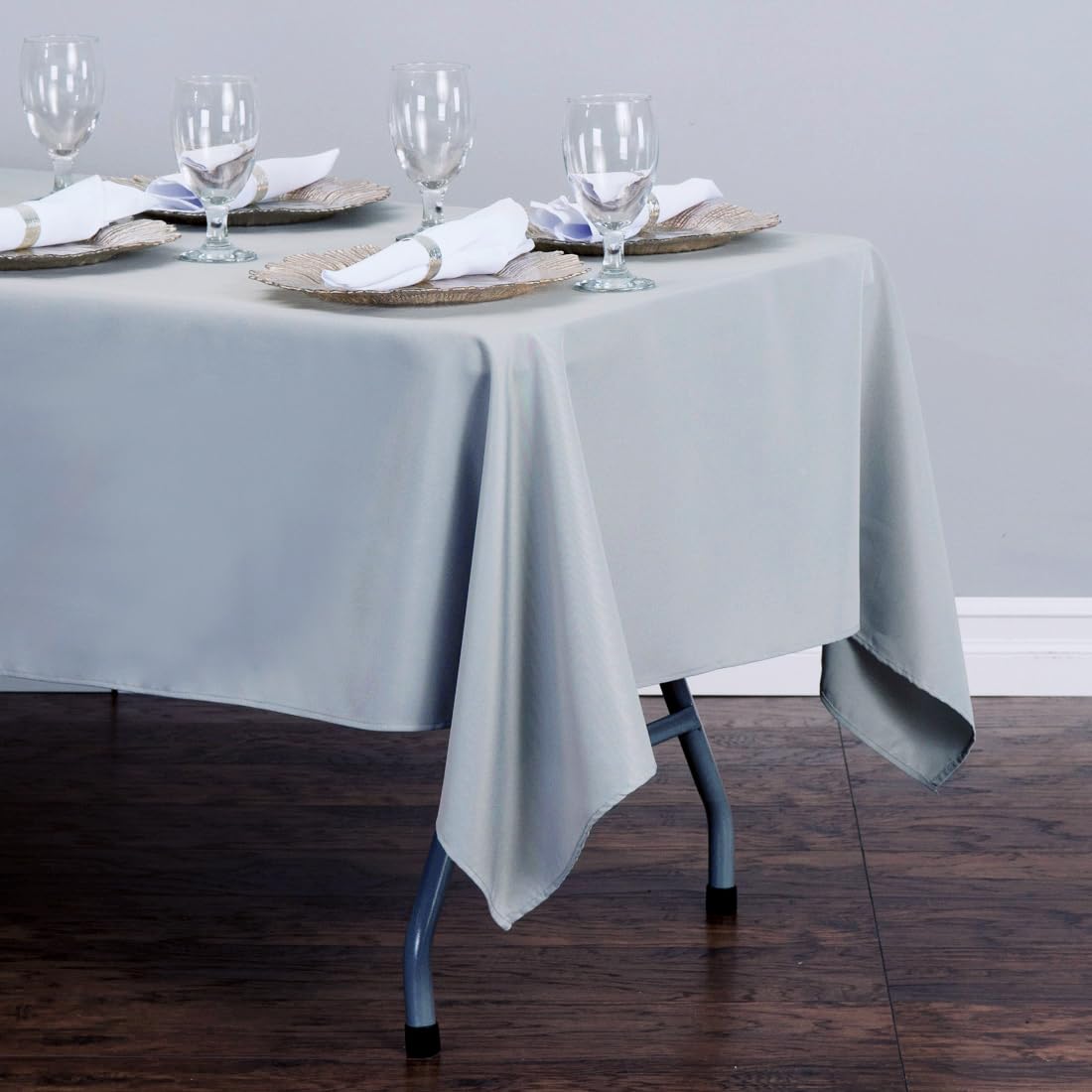 Ltc Linens 10 Pack Rectangular Tablecloths Silver 60 X 126 Inch For 8 Ft Rectangle Banquet Tables With Half-Drop - Stain And Wri