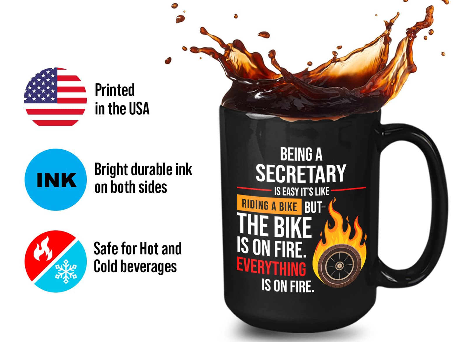 Bubble Hugs Secretary Coffee Mug 15Oz Black - Being A Secretary Is Easy It's Like Riding A Bike