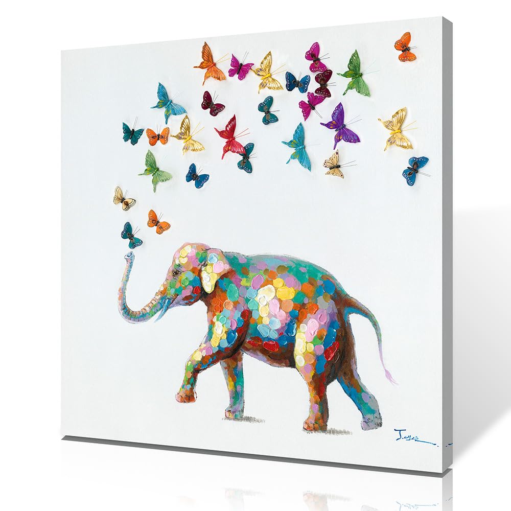 Forjoy Elephant Butterfly Wall Art Colorful Elephant Painting Butterfly Canvas Print Wall Art For Bedroom Canvas Ready To Hang (