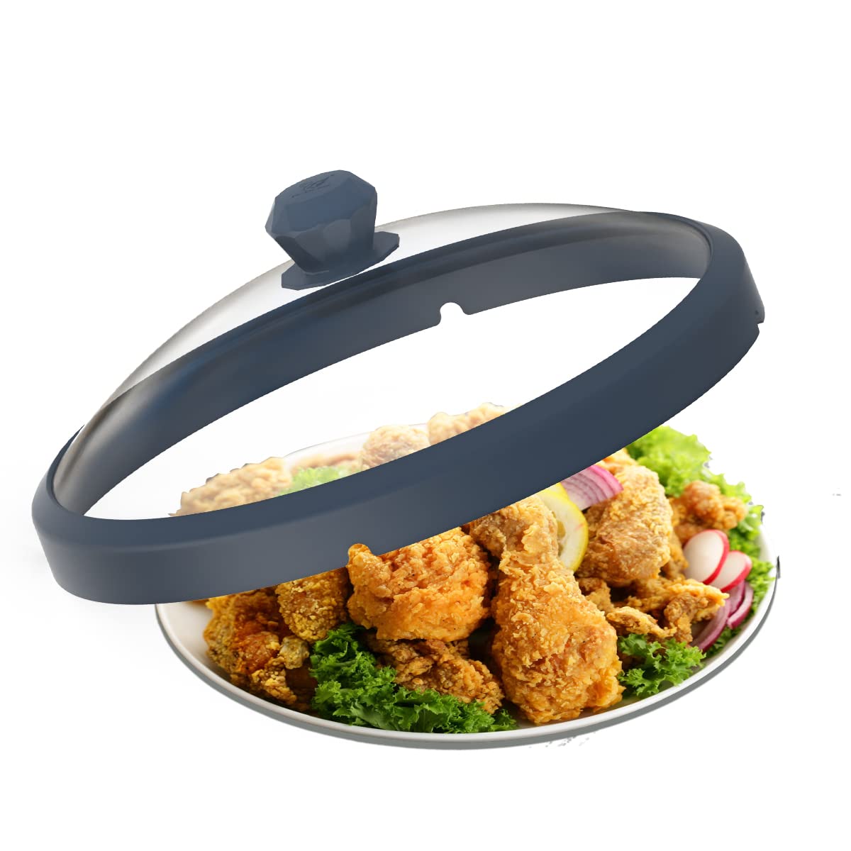 Microwave Glass Cover Splatter Guard Lid With Anti-Scald Silicone Handles And Vented Edge For Food Pot Plate Cover 10.5 Inch Blu