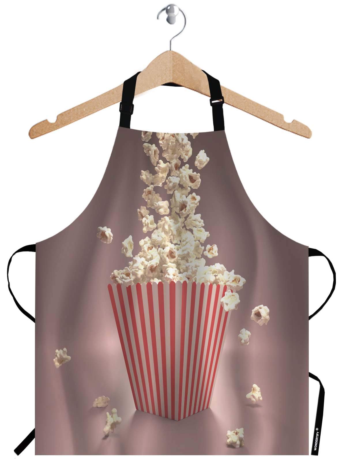 Wondertify Dropping Popcorn Apron,Pop Corn In Striped Classic Package Red Cinema Design Bib Apron With Adjustable Neck For Men W