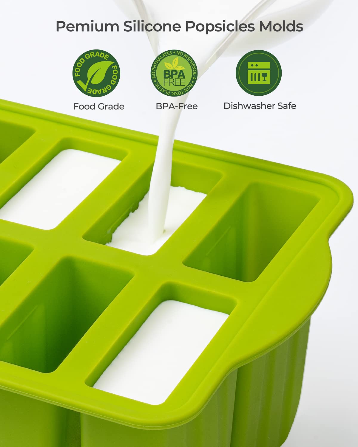 10 Cavity Large Silicone Popsicle Molds With Popsicle Holders/Popsicle Drip Catcher, Meetrue Silicone Bpa-Free Popsicle Maker Mo