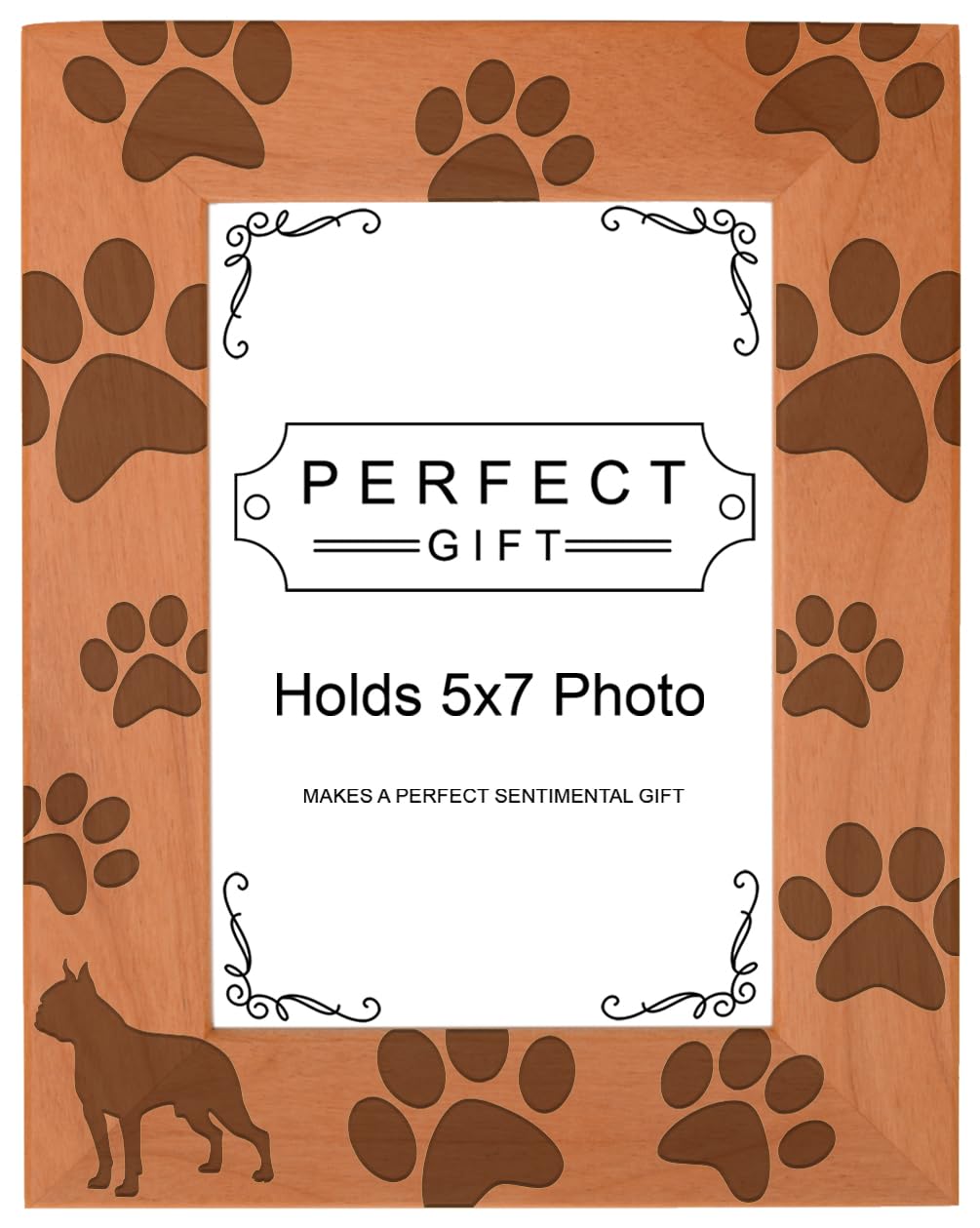 Gifts For All By Rachel Olevia Dog Lover Gift Boston Terrier Paw Prints Natural Wood Engraved 5x7 Portrait Picture Frame Wood