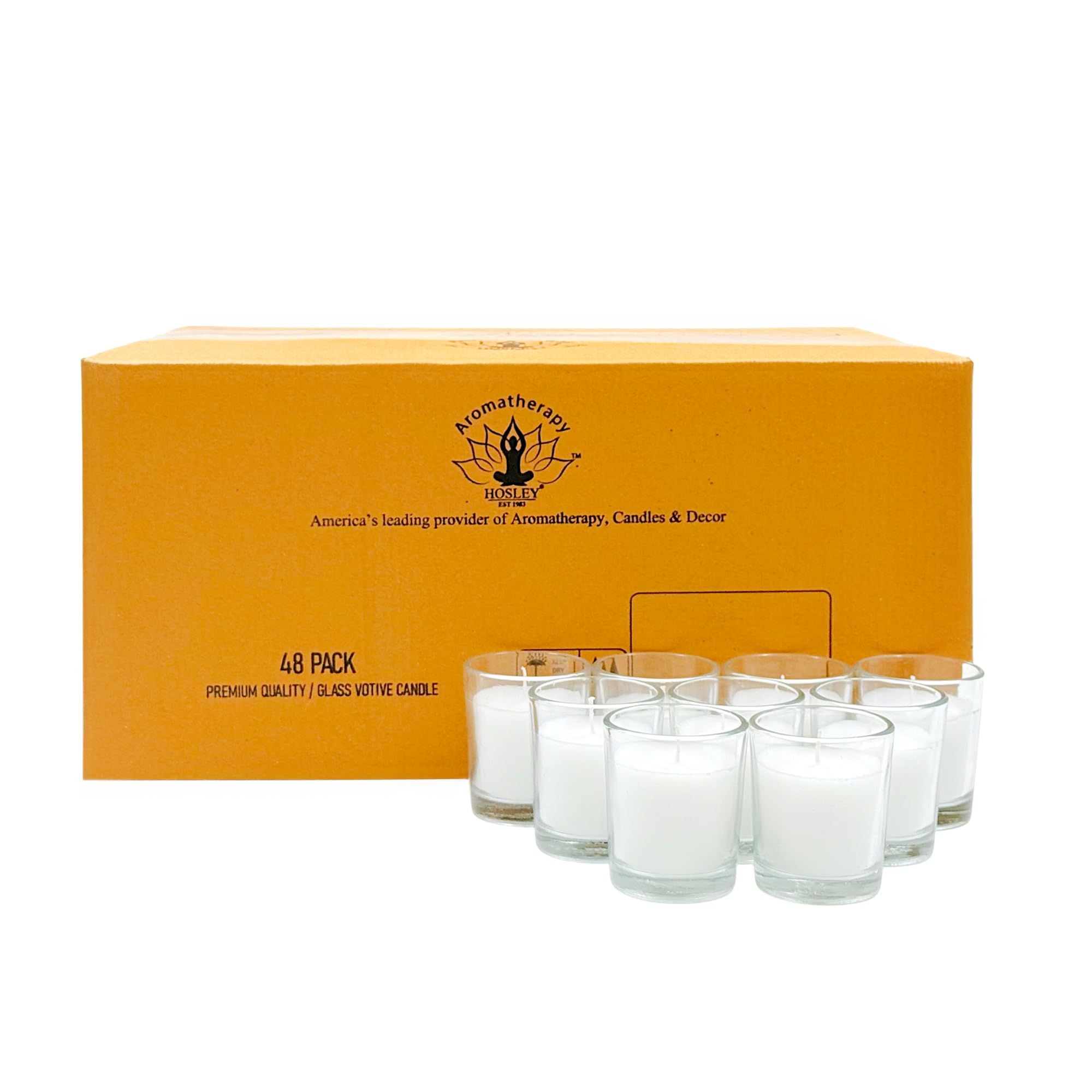 Hosley 48 Pack White Unscented Votive Candles, Clear Glass, Hand-Poured Wax, Bulk Wedding & Party Candles for Gifts, Tables, Aro
