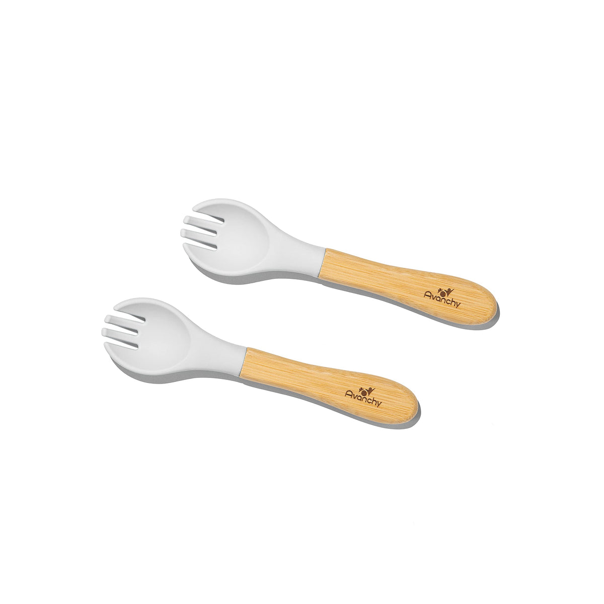 Avanchy Baby Fork Set, Bamboo and Silicone Spork Utensils, Toddler Baby Led Weaning Silverware Cutlery Flatware, Kids First Self