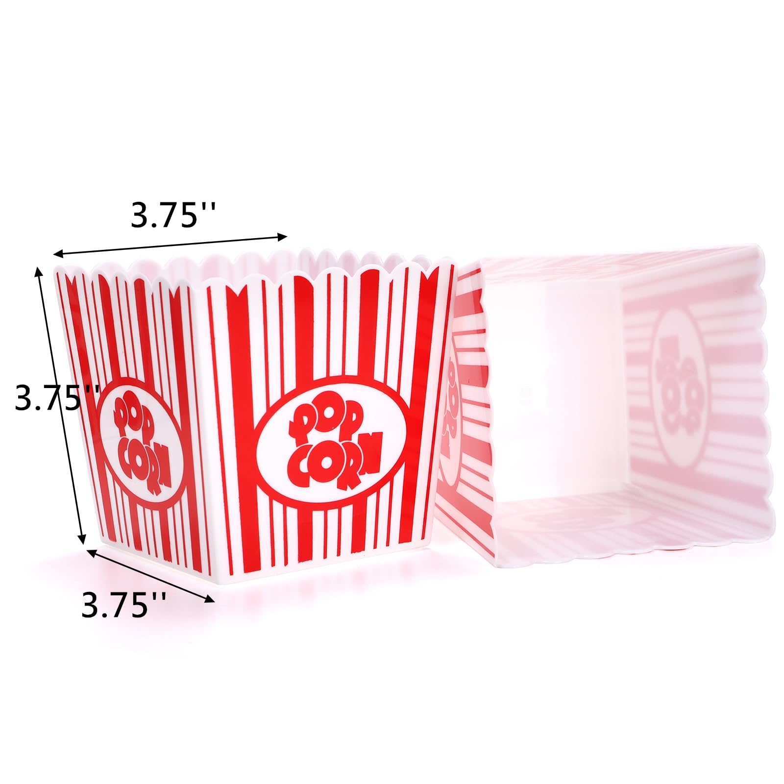 Tebery 30 Pack Plastic Open-Top Popcorn Boxes Reusable Popcorn Containers Bucket Tub - 3.75'' Tall X 3.75'' Square