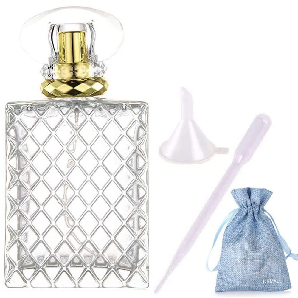 Jjkmall- 100 Ml (3.4 Oz) Large Clear Thick Glass Empty Bottle, Gold Spray Perfume Bottle Atomizer Bottle Makeup Tool (Gold) 1Pc