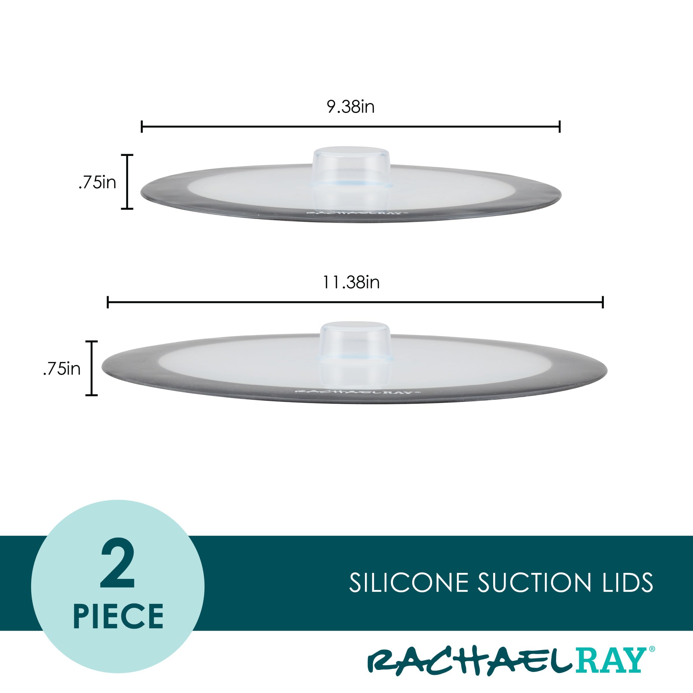 Rachael Ray Tools And Gadgets Silicone Suction Lid Set, 2 Piece, Dark Gray