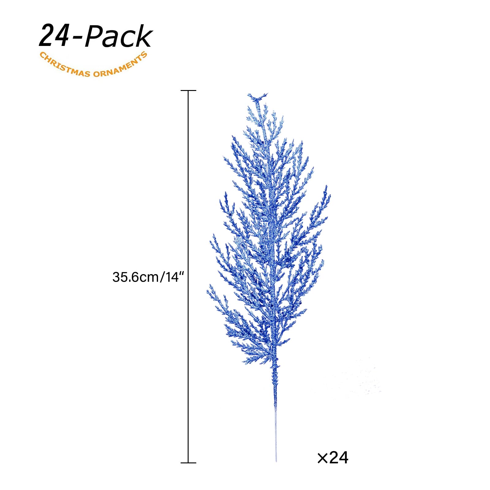 Christmas Glitter Stems 24pcs Artificial Pine Tree Picks for Christmas Tree Ornaments fillers, DIY Xmas Wreath, Crafts, Garland,