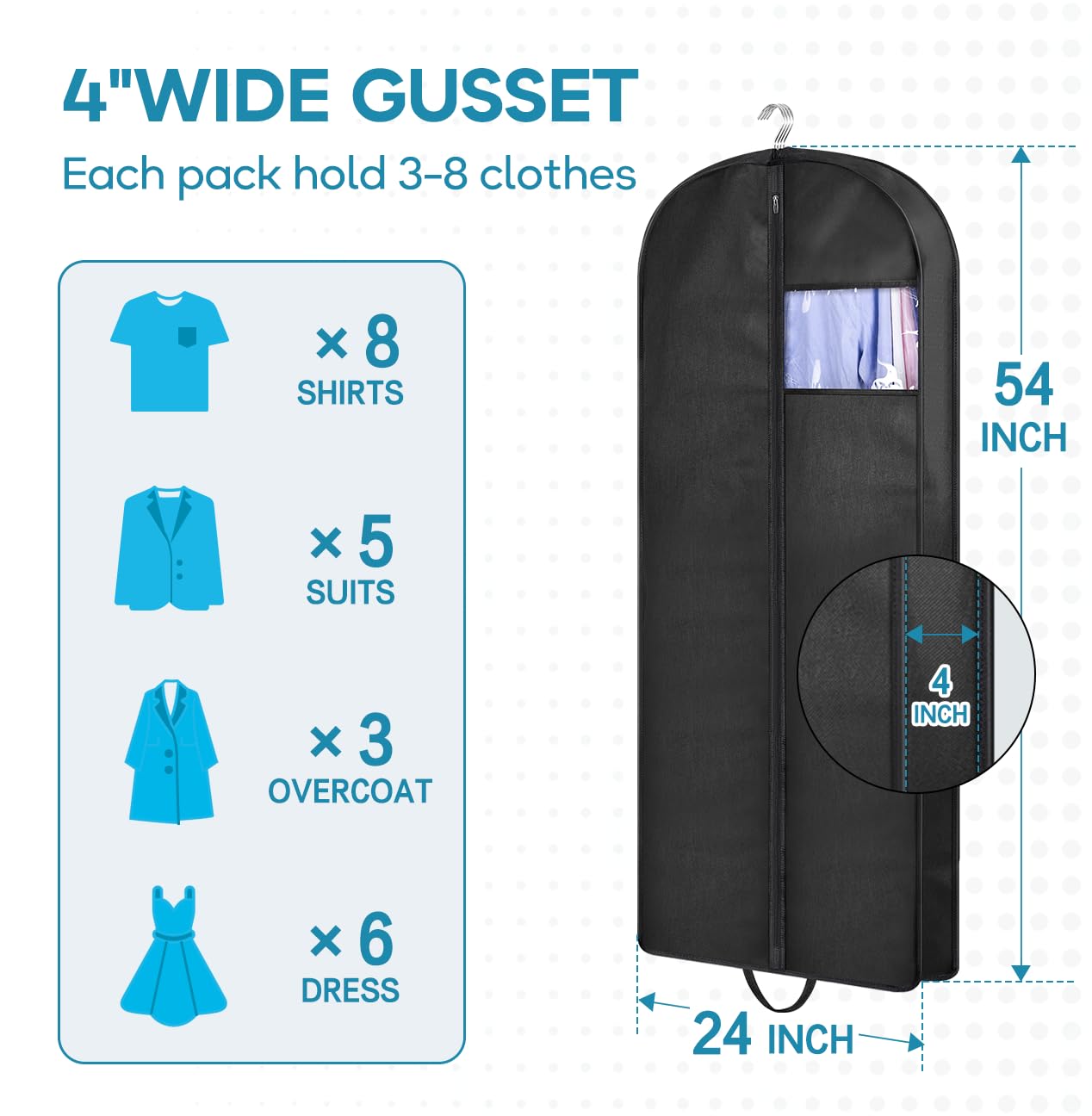 Kimbora 54'' Garment Bag For Travel, Gusseted Suit Bags For Men With Handles Garment Bags For Hanging Clothes Storage Suit Cover