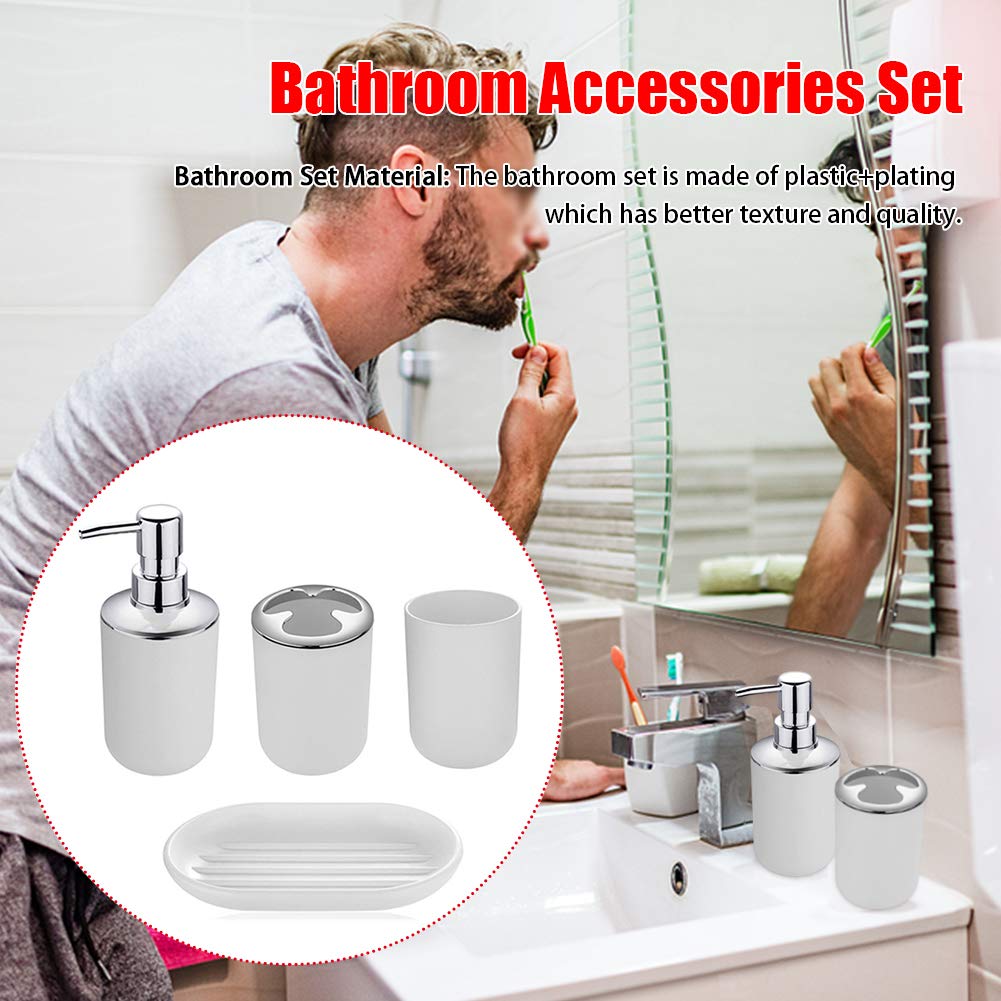 Bathroom Accessories Set, 4Pcs White Bathroom Accessories, Bathroom Set, Bath Accessory Completes With Toothbrush Holder, Toothb
