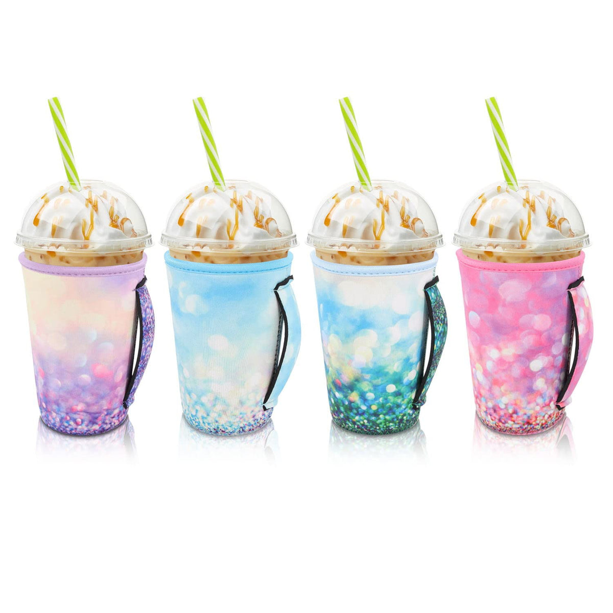 4Pack Reusable Iced Coffee Sleeve Insulator Sleeves For Cold Drinks Beverages, Neoprene Cup Holder For Most Coffee, Fits 22-24Oz