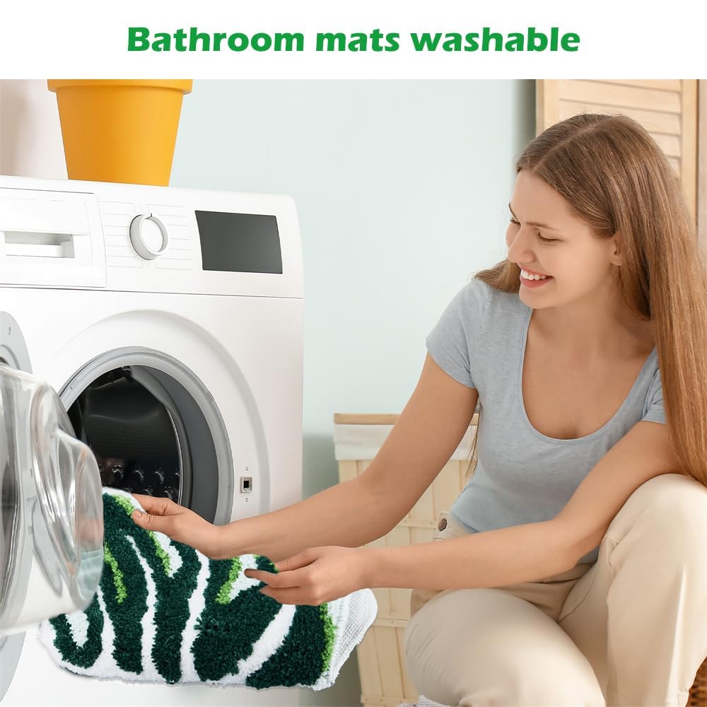 Baahrnom Bathroom Rugs 32'' X 20'' Extra Soft Green Bath Mat Non Slip Machine Washable 3D Tufted Cute Leaf Rug Durable And Super