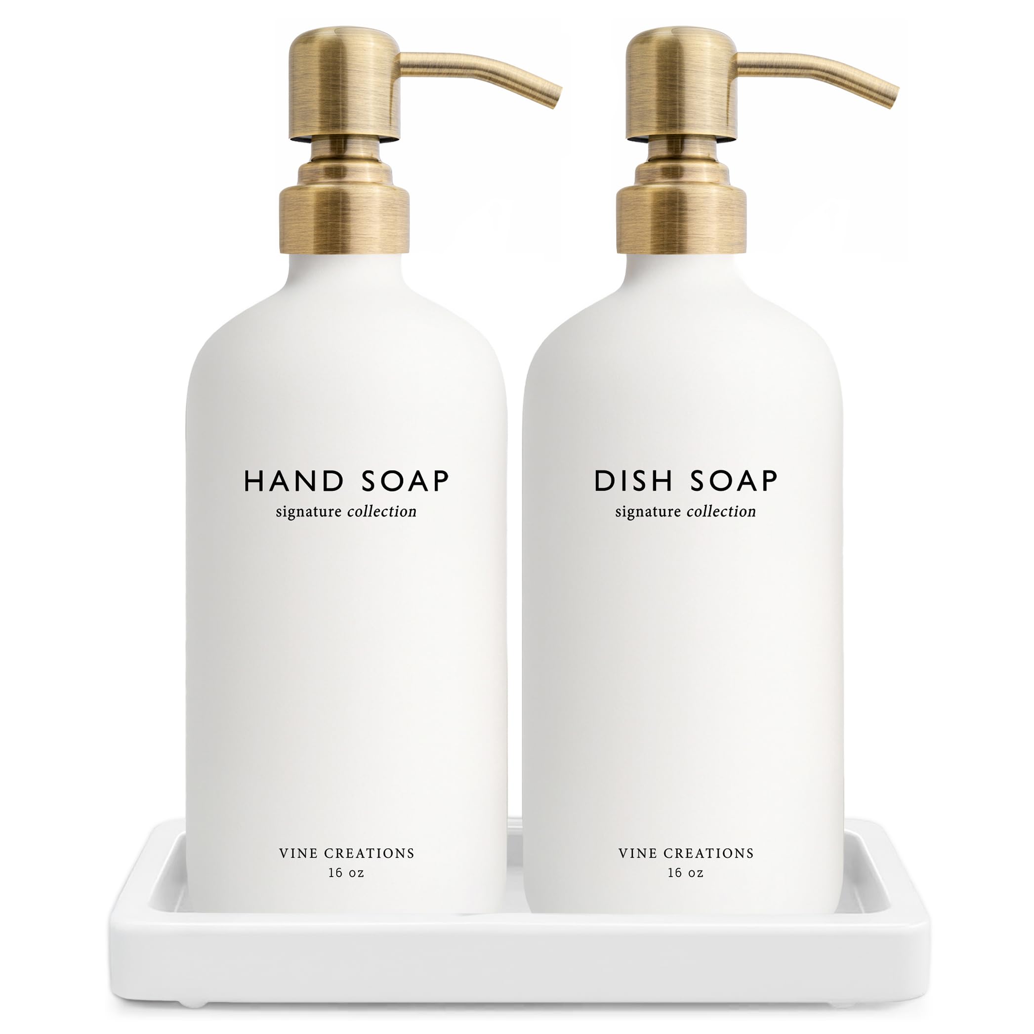 Vine Creations Glass Soap Dispenser Set, Kitchen Soap Dispenser Set with Ceramic Tray, 16 oz Dish Soap and Hand Soap Dispenser S