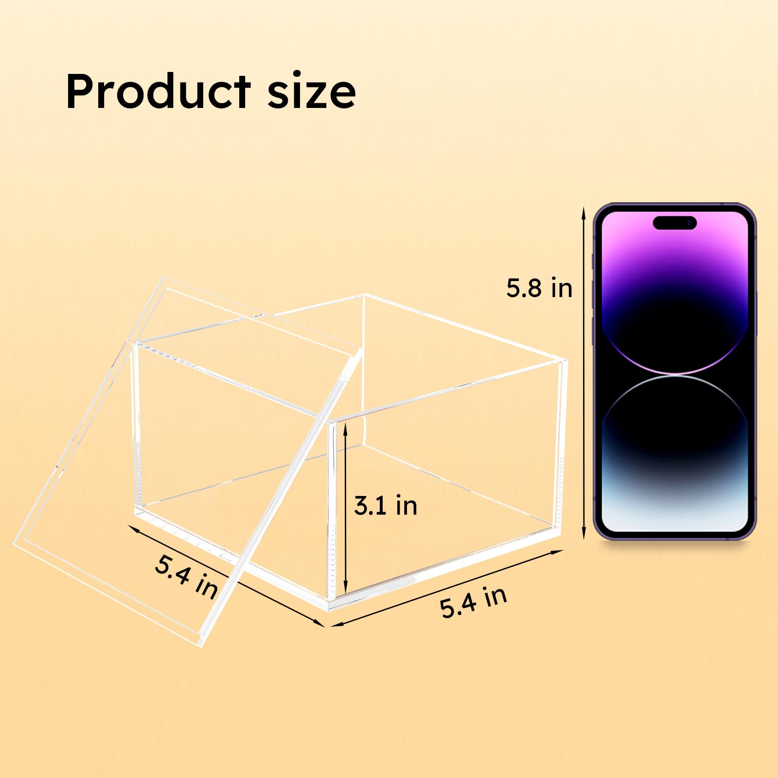AITEE Decorative Acrylic Box with Lid, Clear Cube Display Case, Multi-Purpose Box Square Container for Holding Staples, Highligh