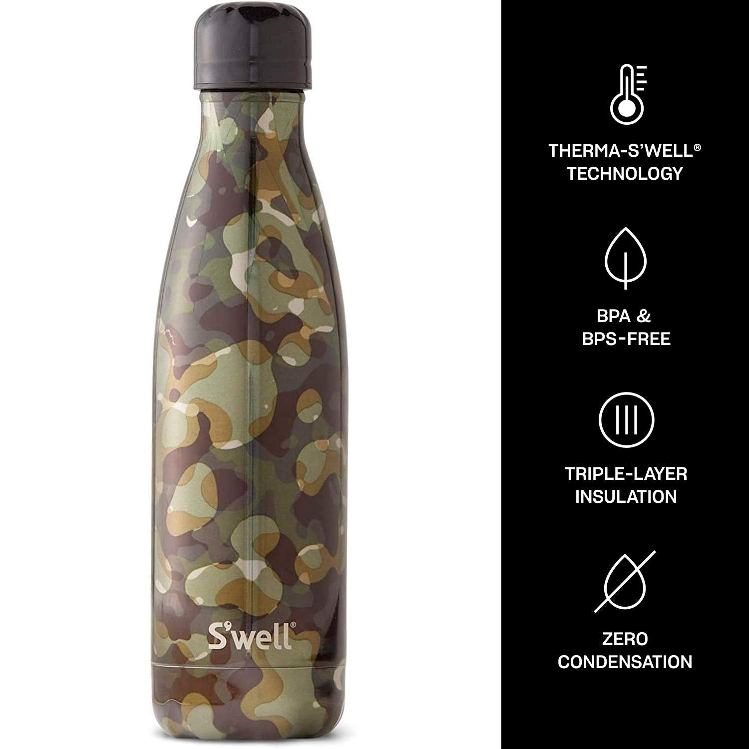 S'Well Stainless Steel Water Bottle - 17 Fl Oz - Incognito - Triple-Layered Vacuum-Insulated Containers Keeps Drinks Cold For 41