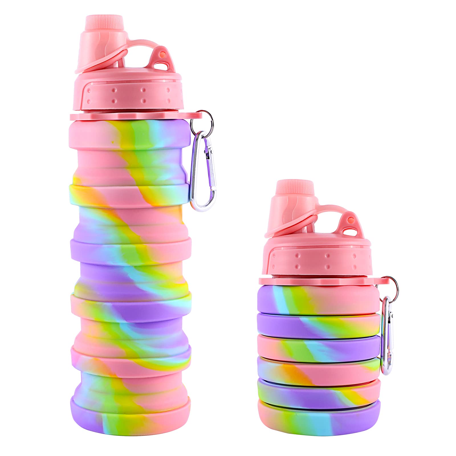 Makersland Rainbow Collapsible Folding Water Bottles For Kids, Students, Adults, Reusable Bpa Free Silicone Foldable Sports Wate