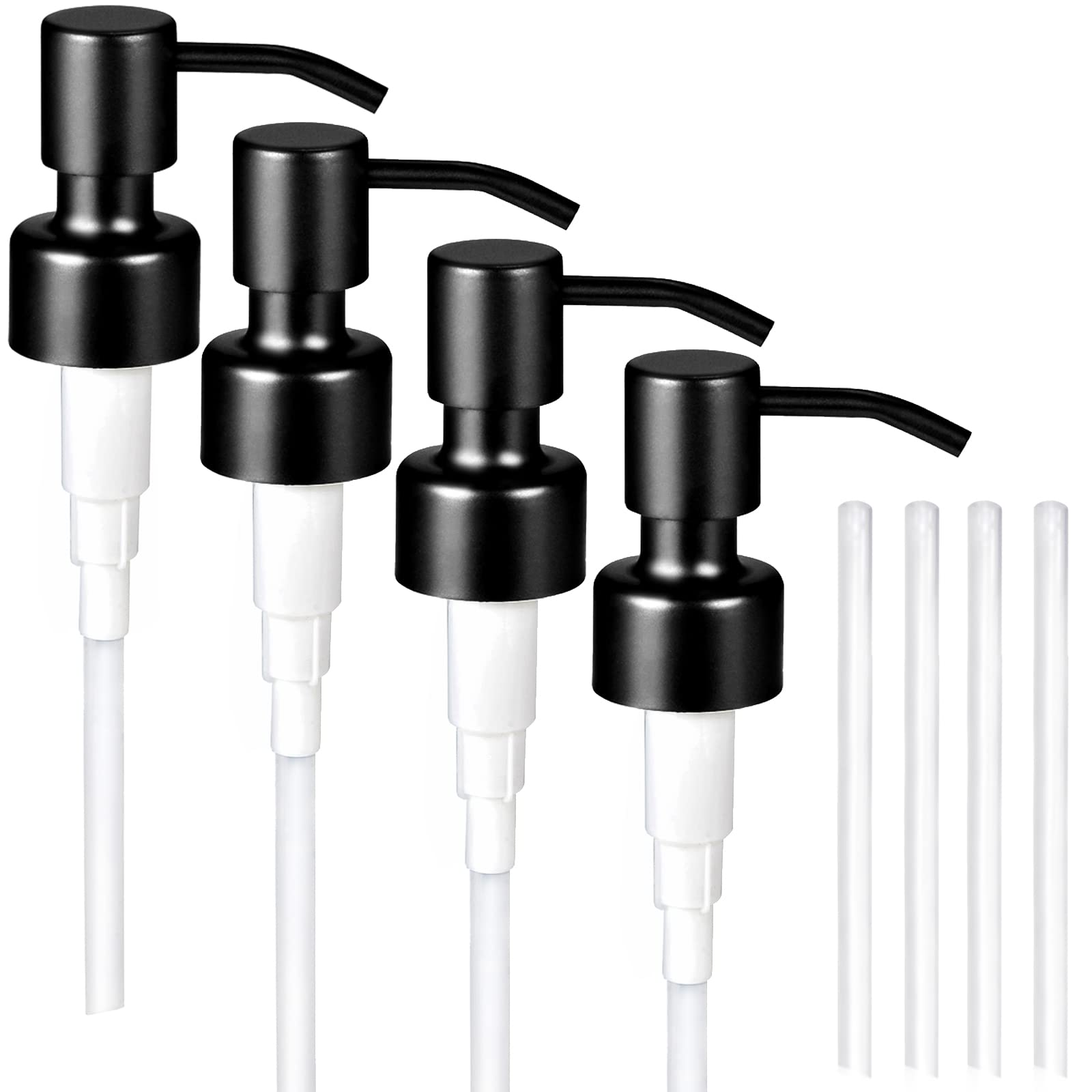 Komashr 4Pc Soap Dispenser Lids - 304 Stainless Steel Replacement Pump With Waterproof Label Stickers 8 Pack Tubes Fit 28/400 Th