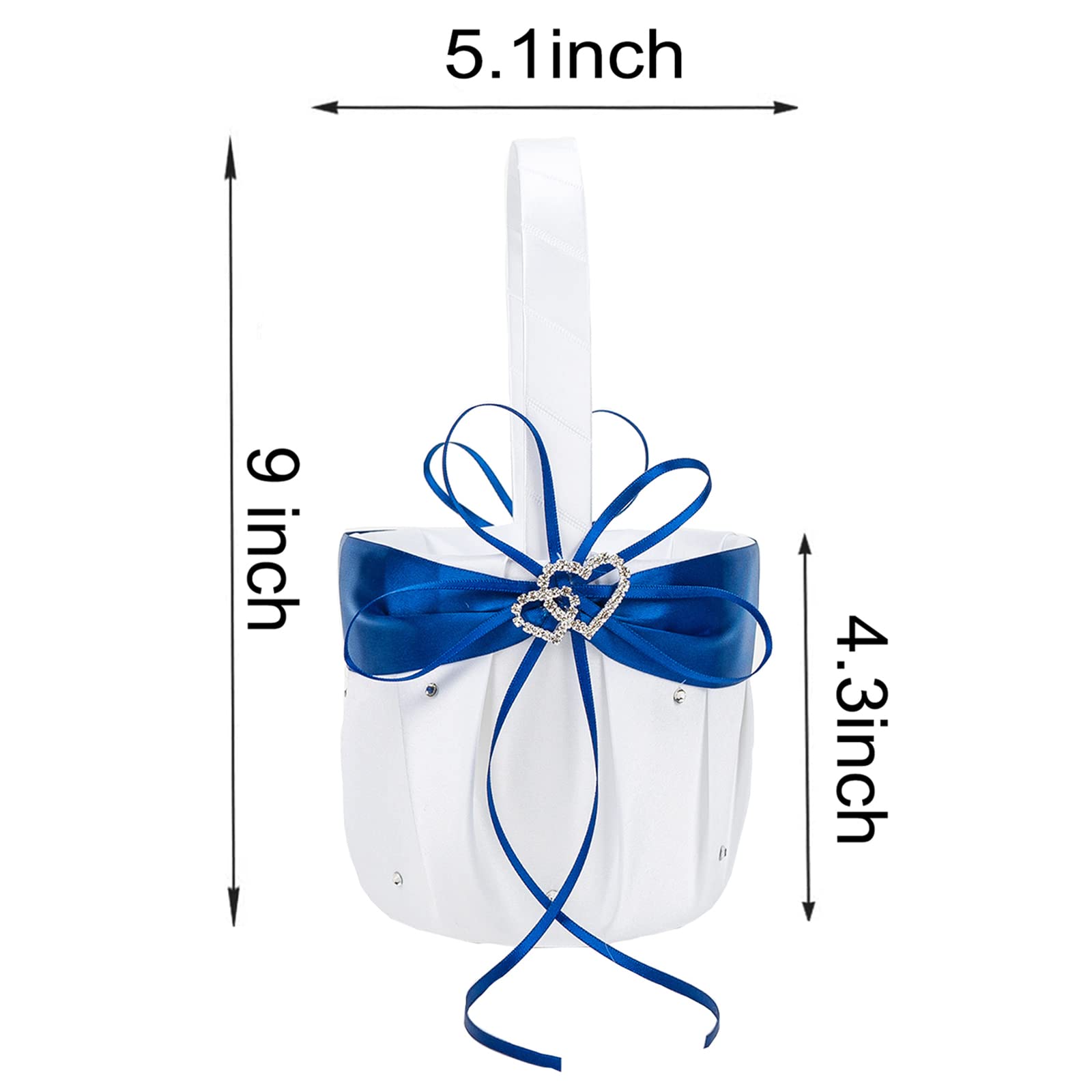 Arksu 2Pcs Wedding Flower Girl Basket With Double Heart For Rustic Bridal Wedding Shower Ceremony Anniversary-Royal Blue