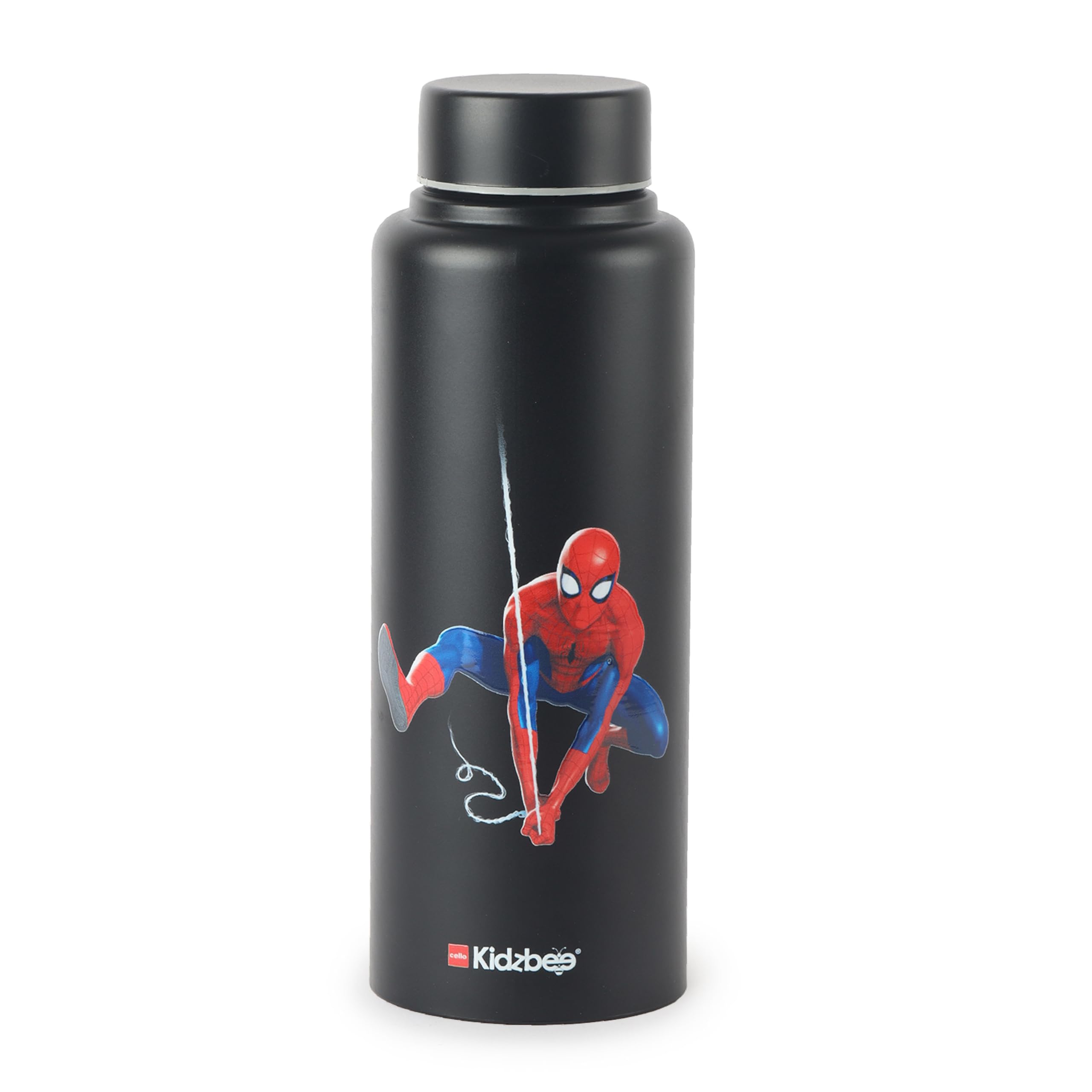 Cello Kidzbee Vortex 3D Spiderman Print Stainless Steel Water Bottle 700 Ml, Black | Isi Certified, Single Wall, 3D Touch & Feel