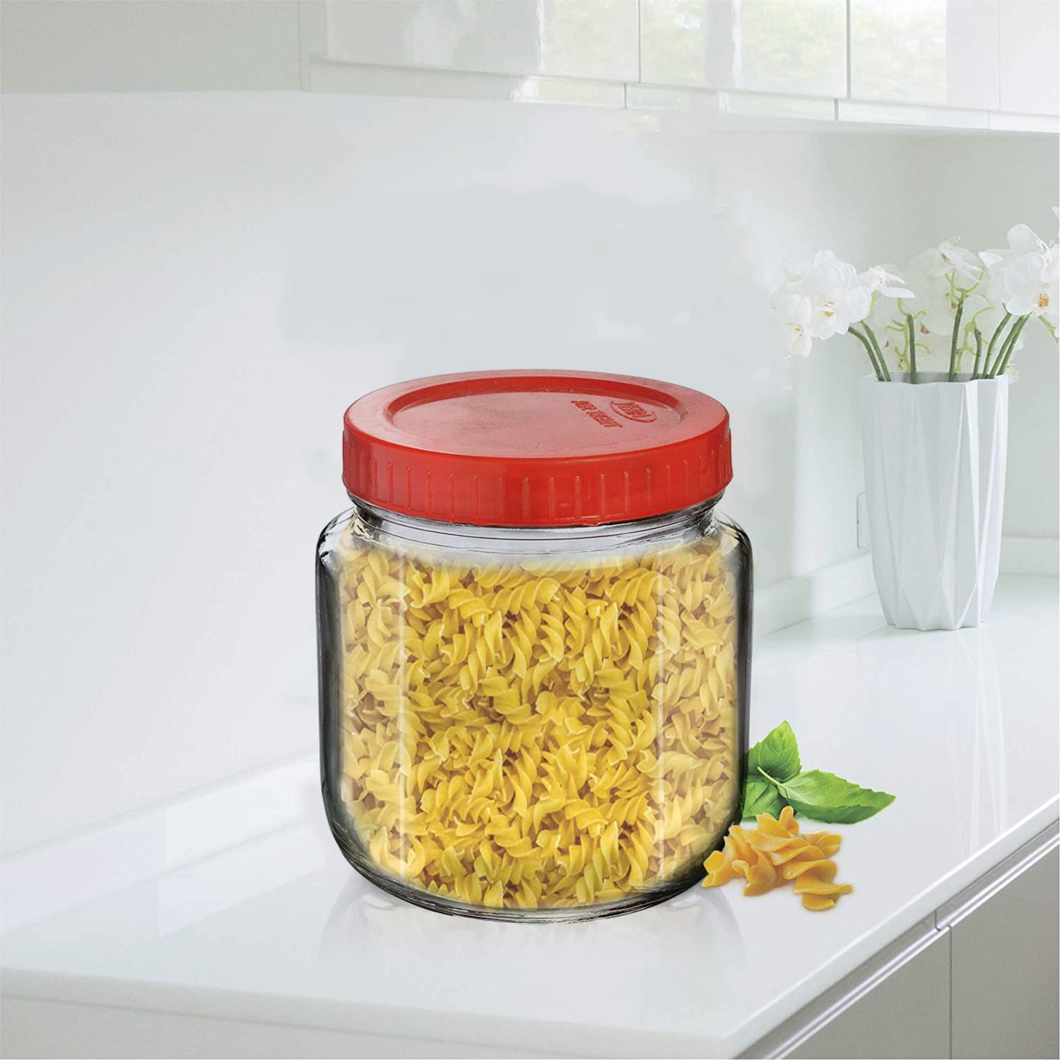 Feelopie Aahar Jar with Red Lid for Lentils, Food, Pickles, Spices, Sweets, Snacks, Rice, Kitchen Storage (500ml, Set Of 4)