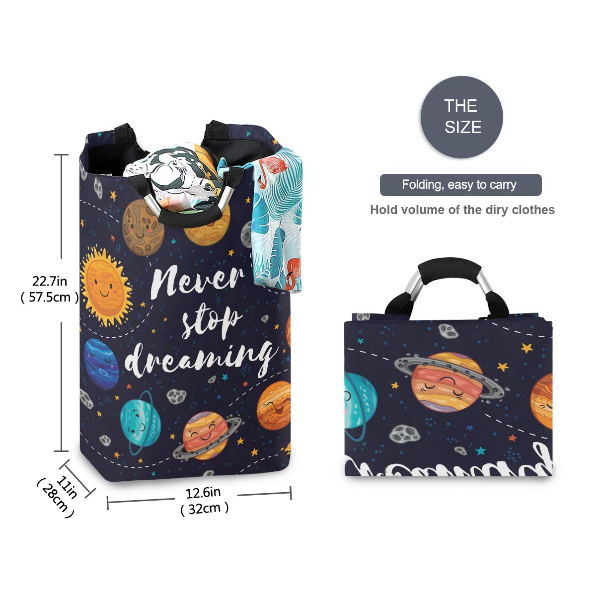 Blueangle Cartoon Solar System Pattern Laundry Basket Clothes Hamper Collapsible Durable Dirty Clothes Large Storage Laundry Org