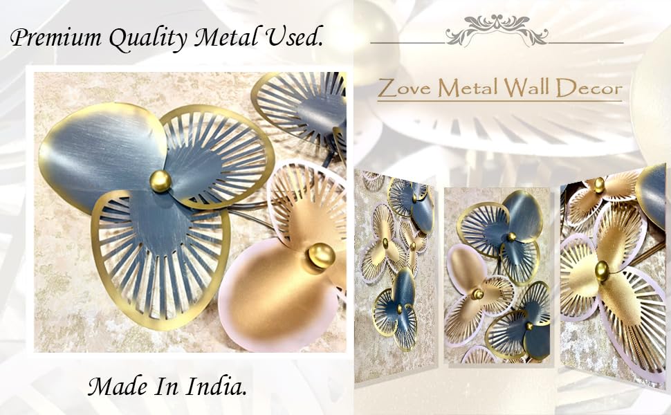 Zove Metal Clover Leaf Wall Decoration | 3D Home Wall Decor | Elegant Design Decorative Wall Hanging Sculpture For Living Room,