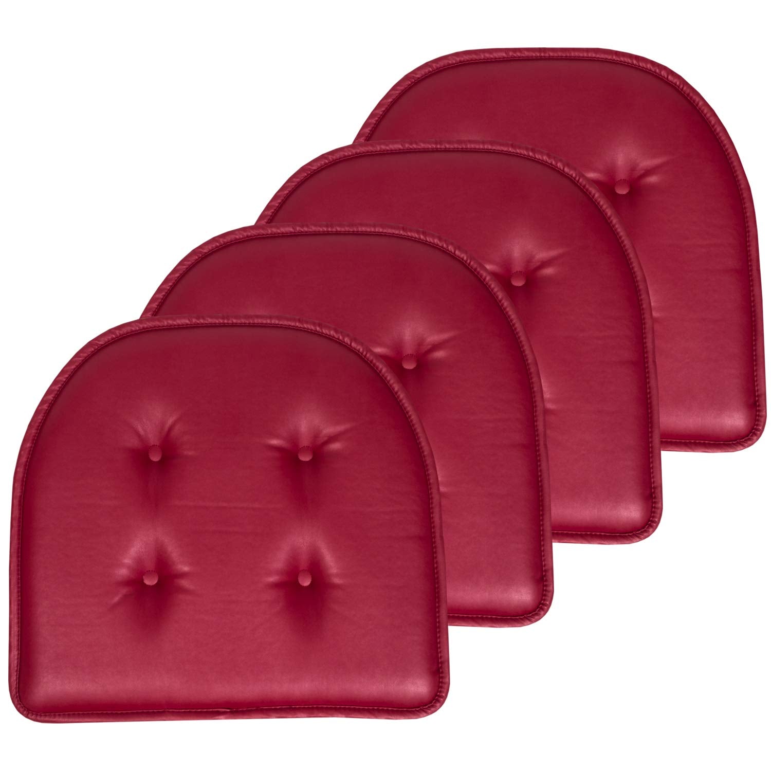 Sweet Home Collection Chair Cushion Memory Foam Pads Tufted Slip Non Skid Rubber Back U-Shaped 17'' X 16'' Seat Cover, 4 Count (