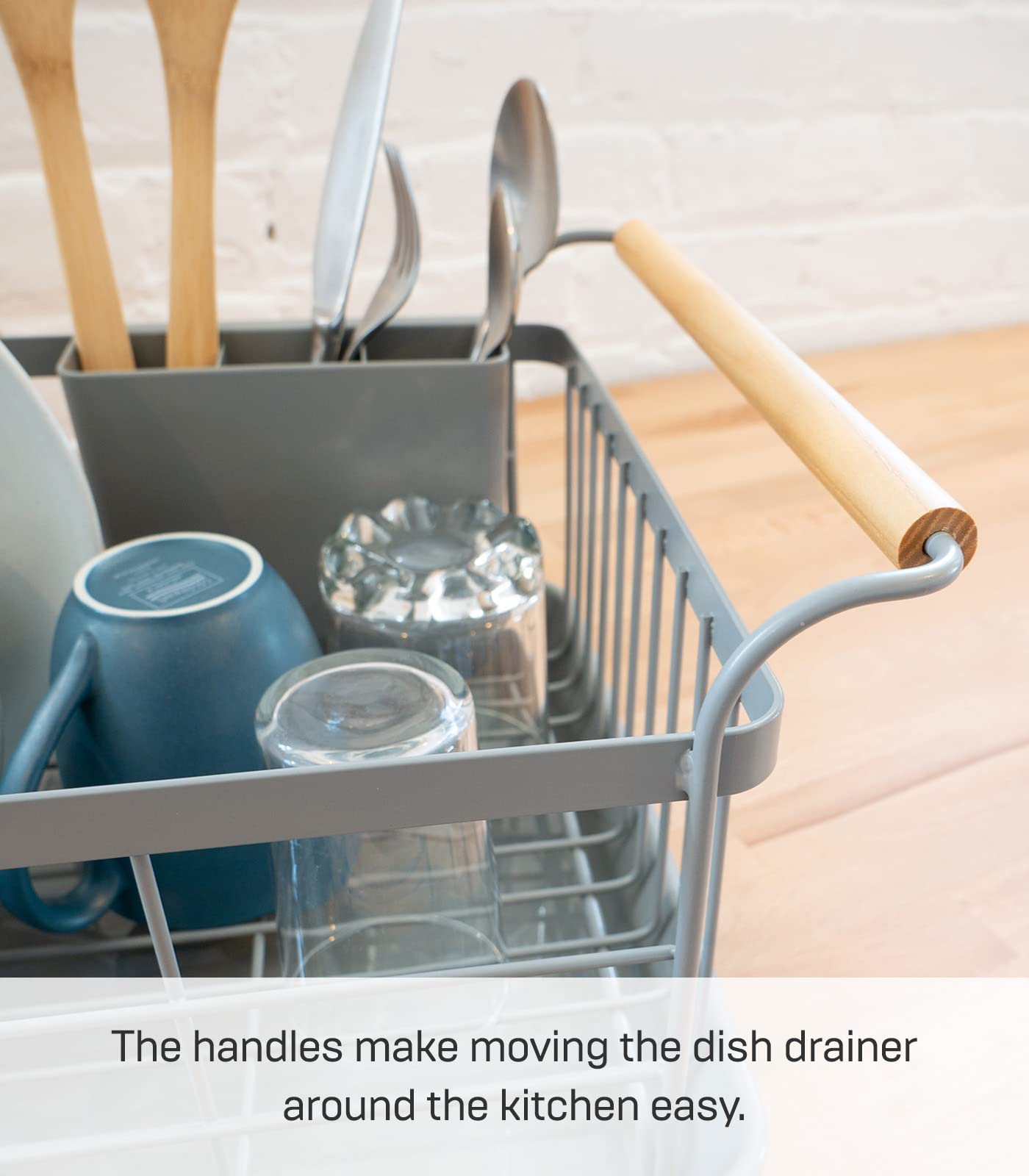 Yamazaki Home Sink Removeable Drainer Tray, Kitchen Drying Organizer Holder, One Size, White Steel + Wood | Dish Rack, Gray