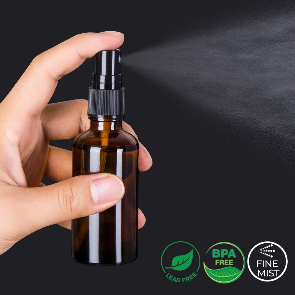 Hmaimas 6 Pack Amber Glass Spray Bottles For Essential Oils, 2Oz Small Fine Mist Travel Empty Spray Bottle For Hair And Plants