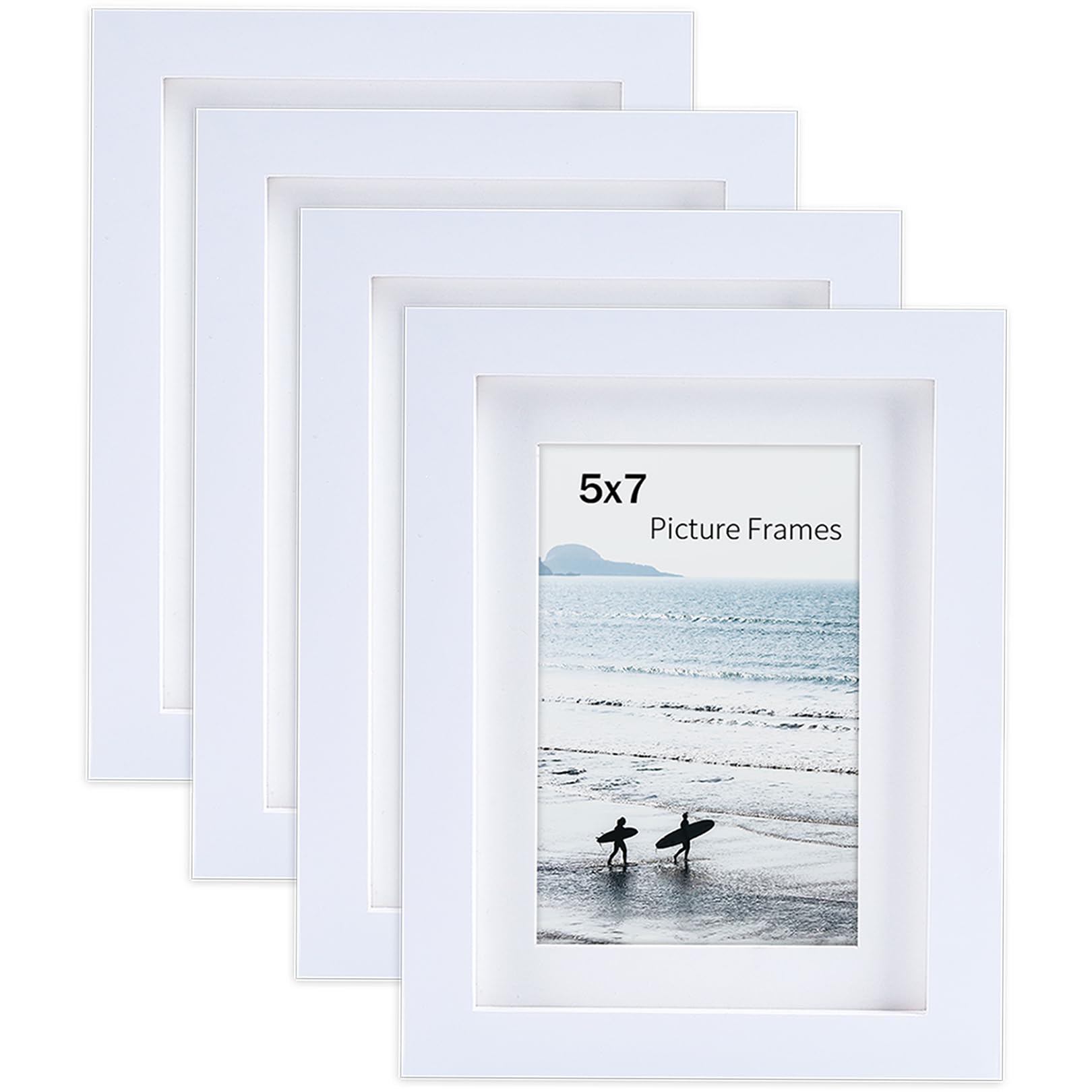 5x7 White Picture Frames Natural Solid Wood 4 Pack for Wall Mounting and Tabletop Display