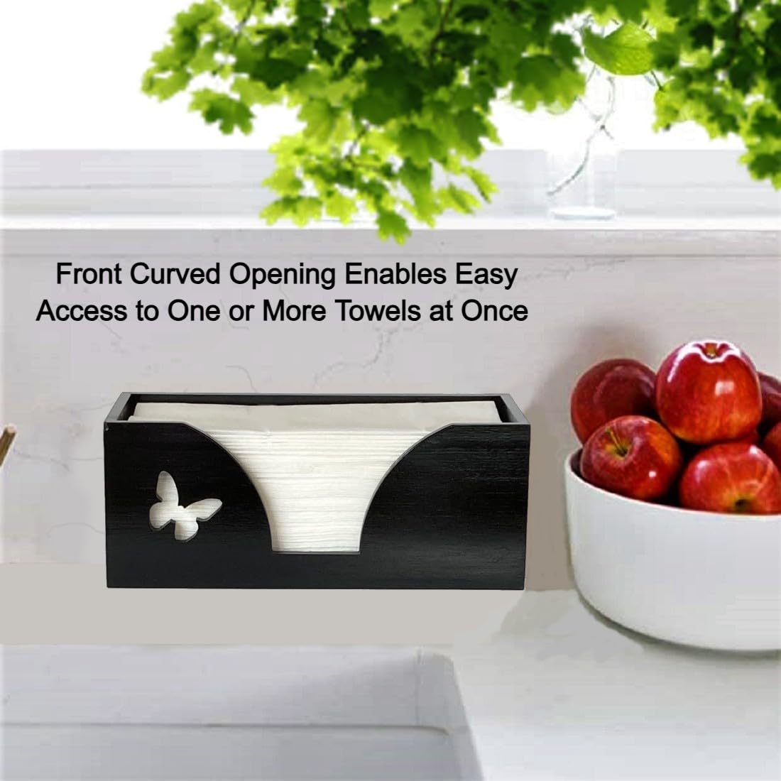 Countertop Paper Towel Dispenser With Engraved Butterfly In Black Bamboo - Compatible With C Fold, Multifold, Trifold & Z Fold H