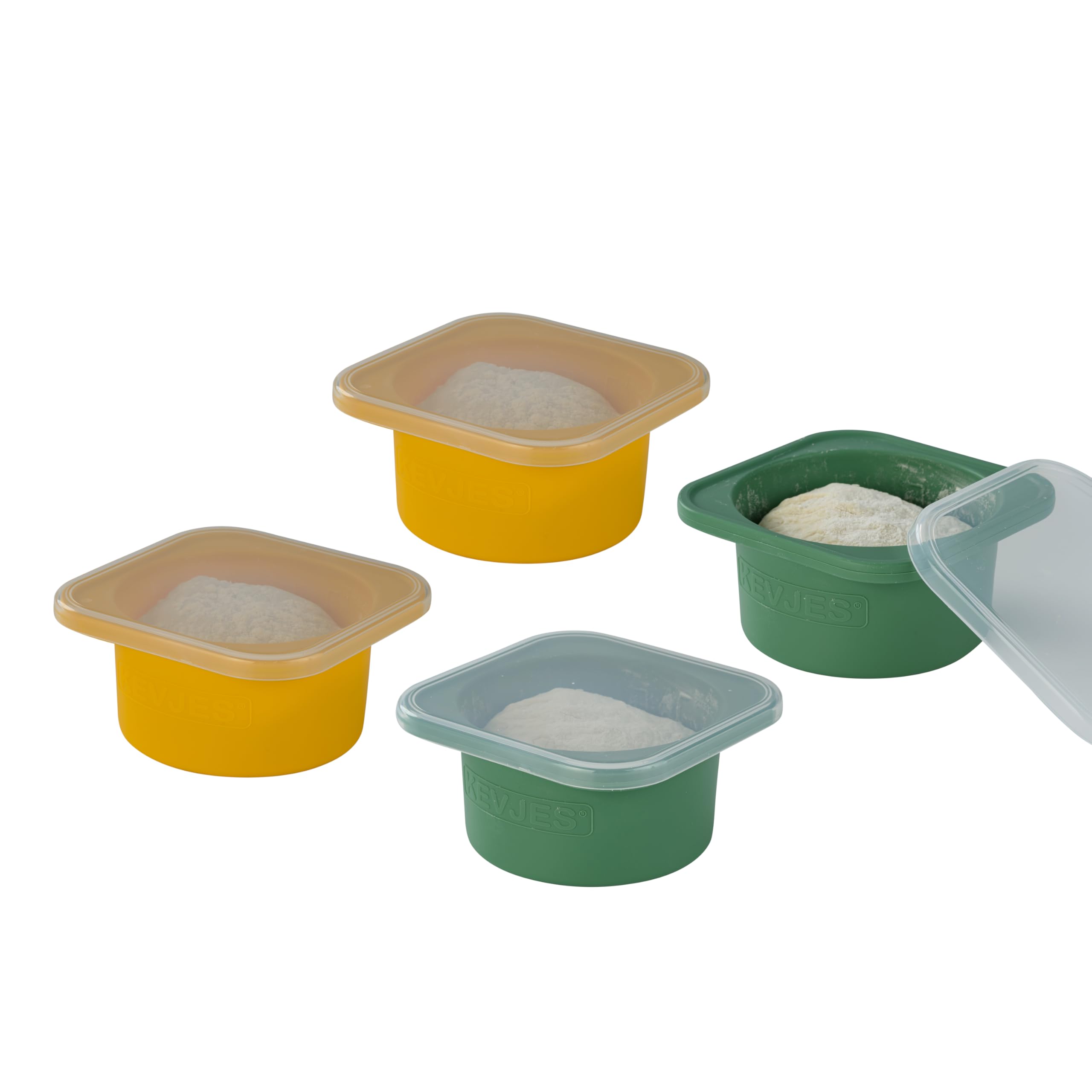 KEVJES Stackable Silicone Artisan Pizza Dough Proofing Containers with Lids (2 Yellow+2 Green)