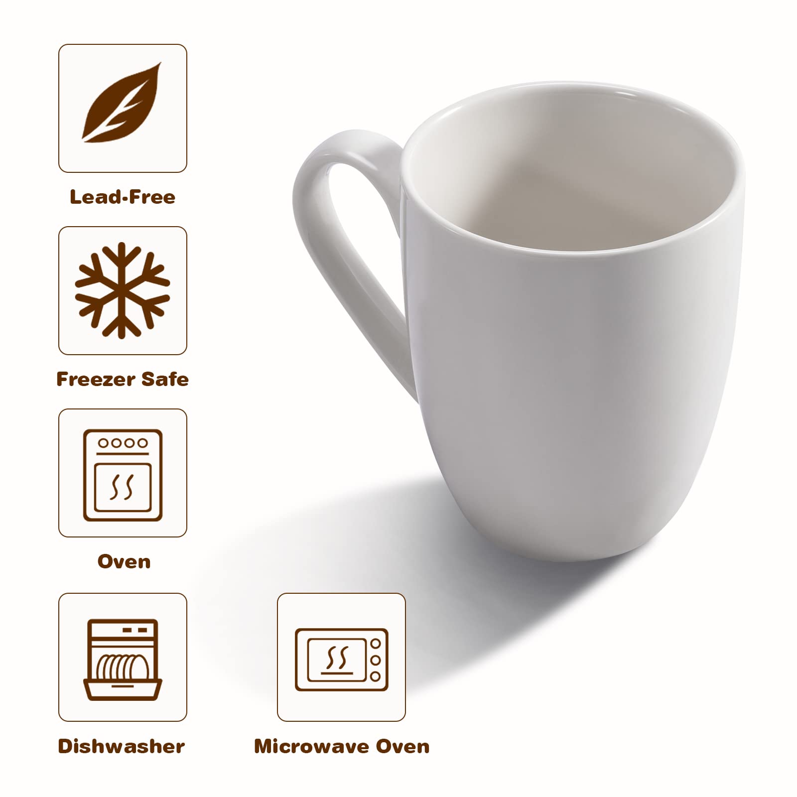 Urbanstrive 16 oz Large Coffee Mugs Set of 4 Ceramic Coffee Mug White Coffee Cups Tea Cups Idea Gift for Women Men House Warming