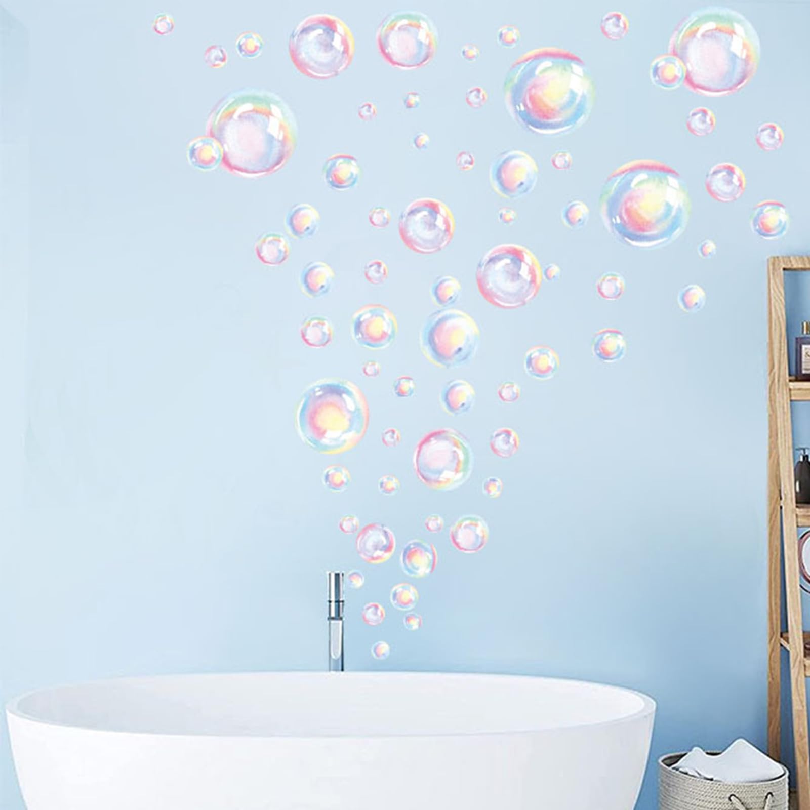 Trantranapa 56pcs Rainbow Bubble Wall Decal Stickers Background Decor for Sea Ocean Theme Party Birthday Water Bath Mirror Decor