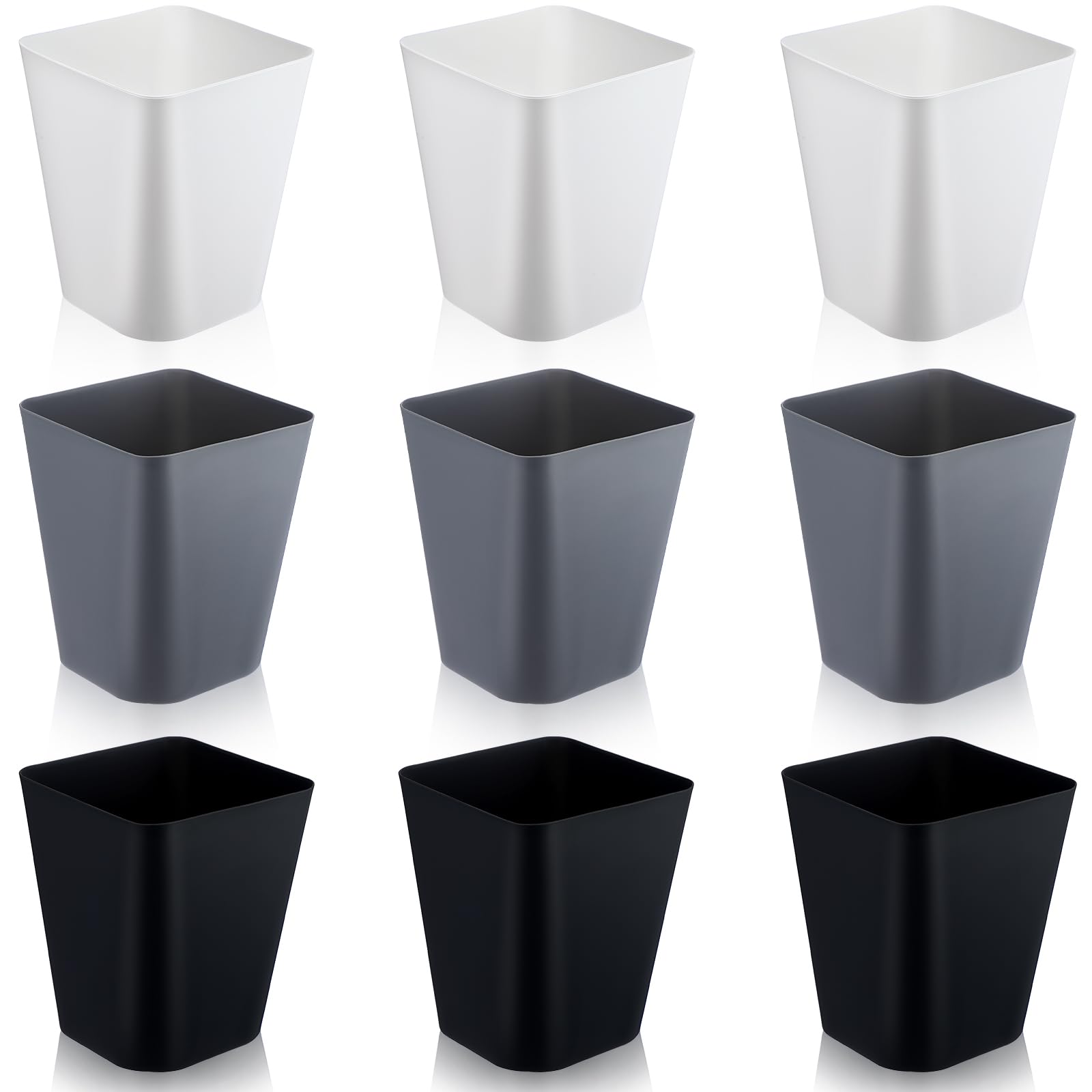 Hoolerry 9 Pieces Garbage Can 2 Gallon Small Trash Cans Bulk Bathroom Trash Bin Plastic Wastebasket Square for Bedroom Slim Bath